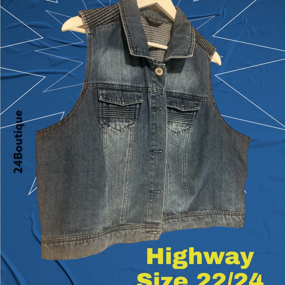 Distressed Denim Sleeveless Vest by Highway Size 22/24 GUC!